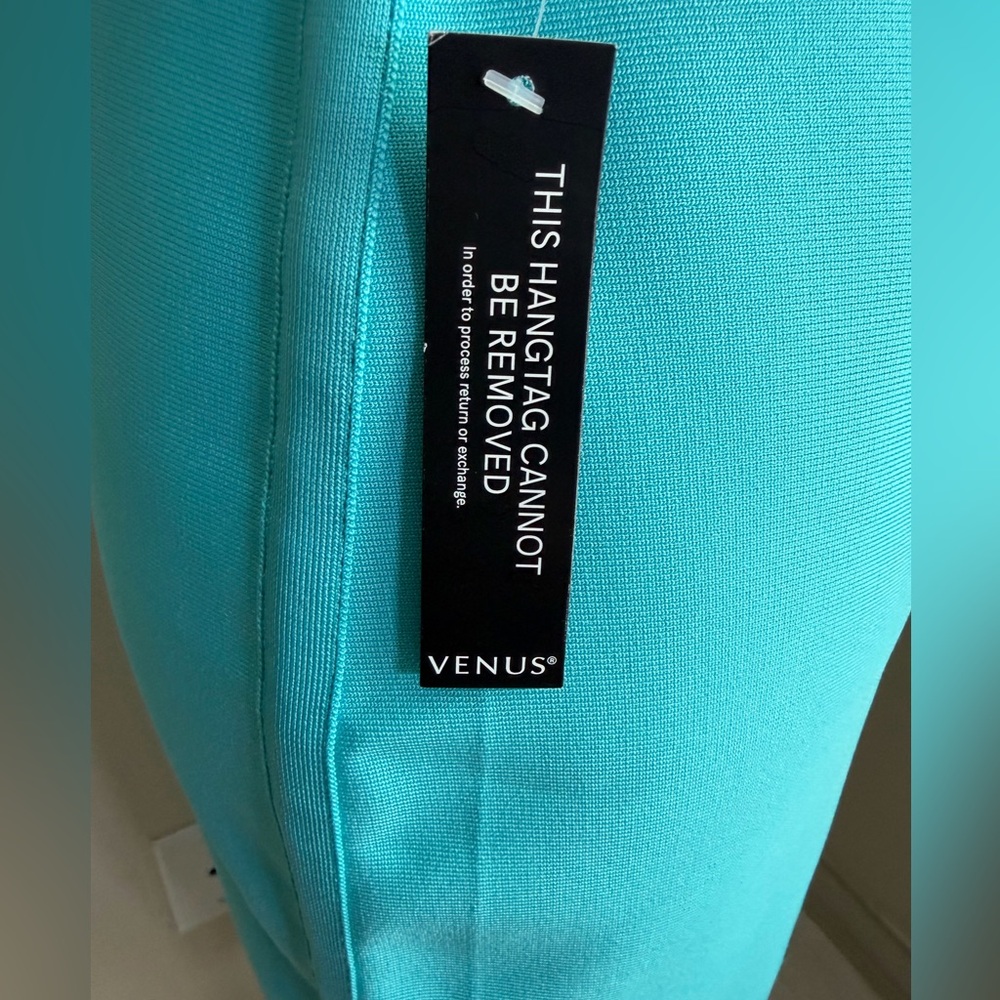 VENUS Turquoise Deep-V Backless Ribbed Sheath Dress - Picture 7 of 13